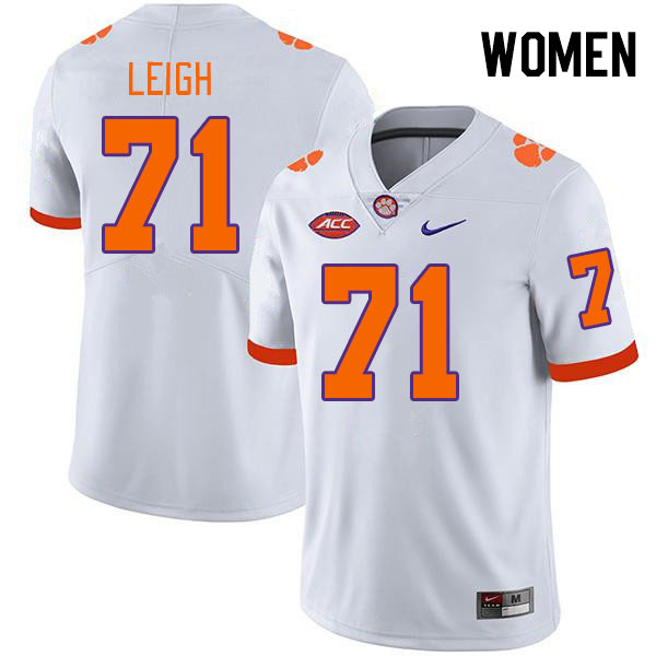 Women #71 Tristan Leigh Clemson Tigers College Football Jerseys Stitched-White - Click Image to Close